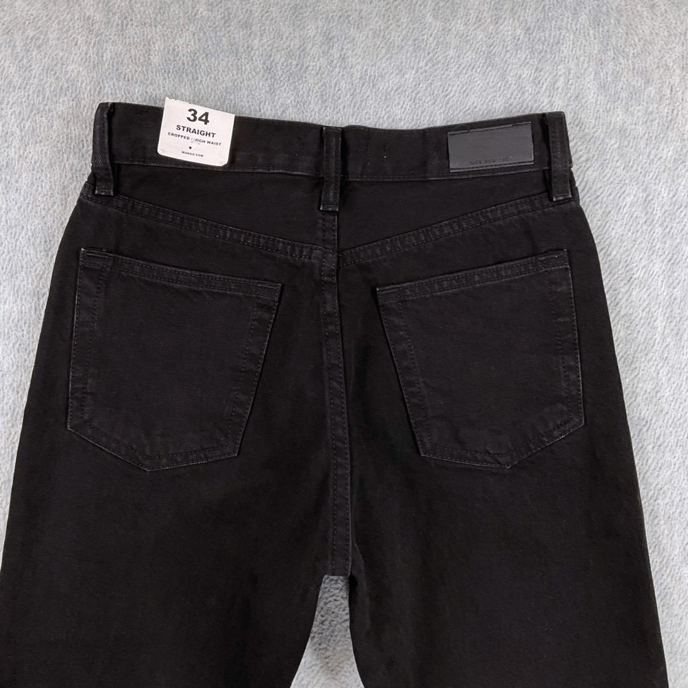 MNG Mango JeansHavana High Waisted Straight Leg‎ Black Frayed Hem Womens 2 NEW - Picture 5 of 16